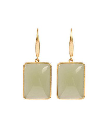 Green Ancient Gold Jade Drop Earrings
