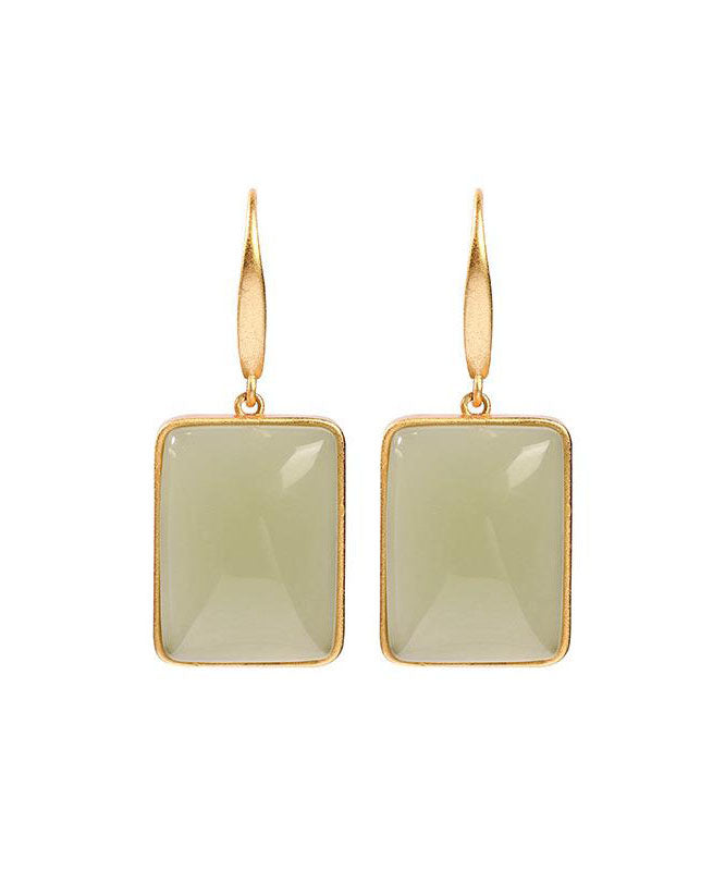 Green Ancient Gold Jade Drop Earrings