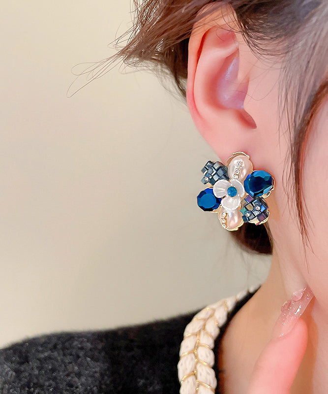 Style Colorblock Copper Pearl Zircon Stud Earrings