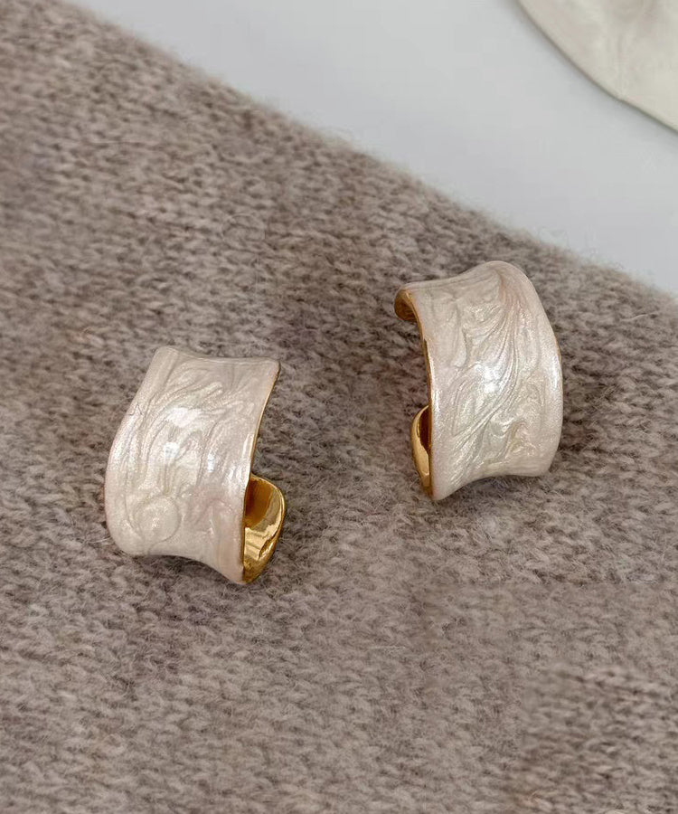 White Copper Overgild Enamel Hoop Earrings