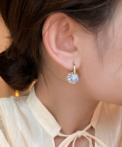 Gold Copper Alloy Zircon Spherical Hoop Earrings