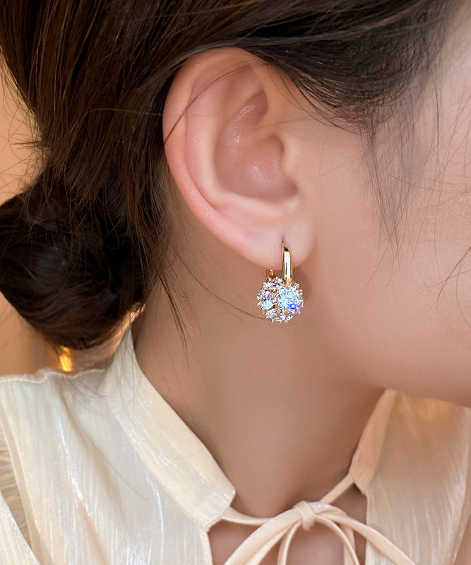 Gold Copper Alloy Zircon Spherical Hoop Earrings