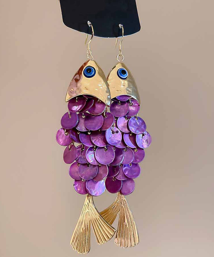 Diy Purple Alloy Shell Sequins Tassel Drop Earrings