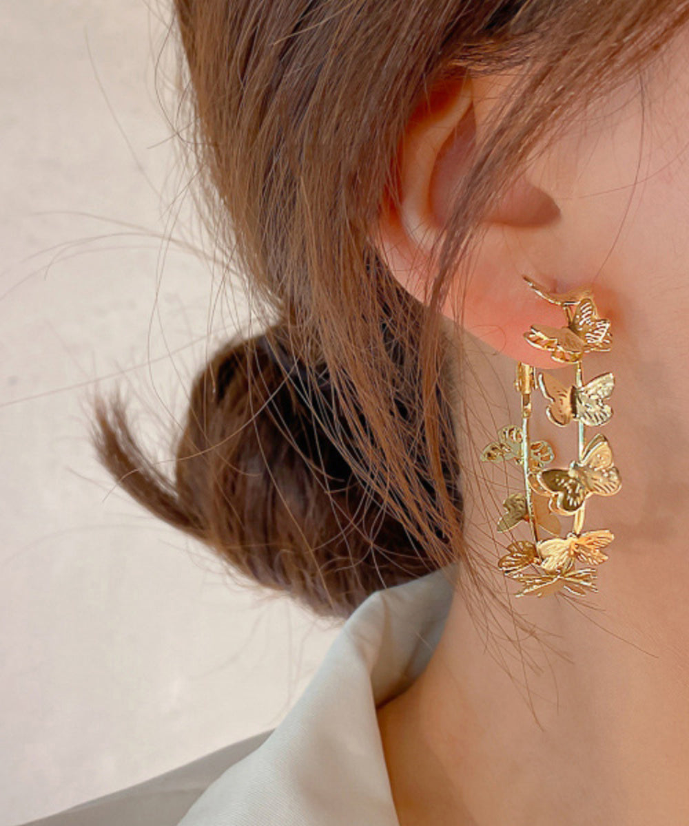 Gold Sterling Silver Overgild Butterfly C Shaped Hoop Earrings