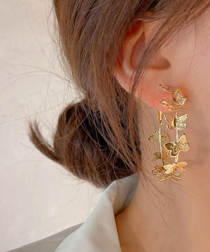 Gold Sterling Silver Overgild Butterfly C Shaped Hoop Earrings