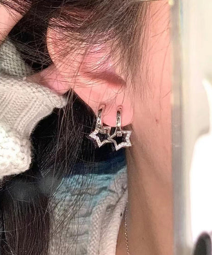 Boutique Silk Sterling Silver Zircon Star Hoop Earrings