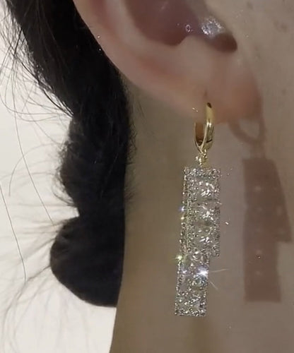 Gold Overgild Zircon Rectangle Tassel Drop Earrings