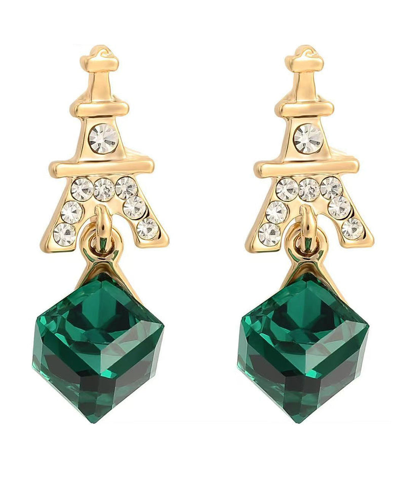 Green Sterling Silver Overgild Zircon Crystal Drop Earrings