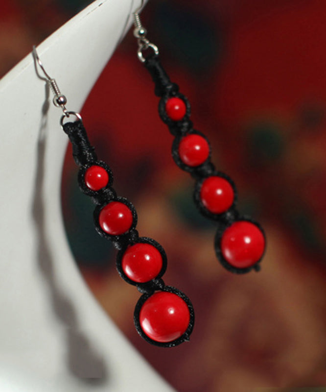 Black and Red Patchwork Gem Stone Drop Earrings