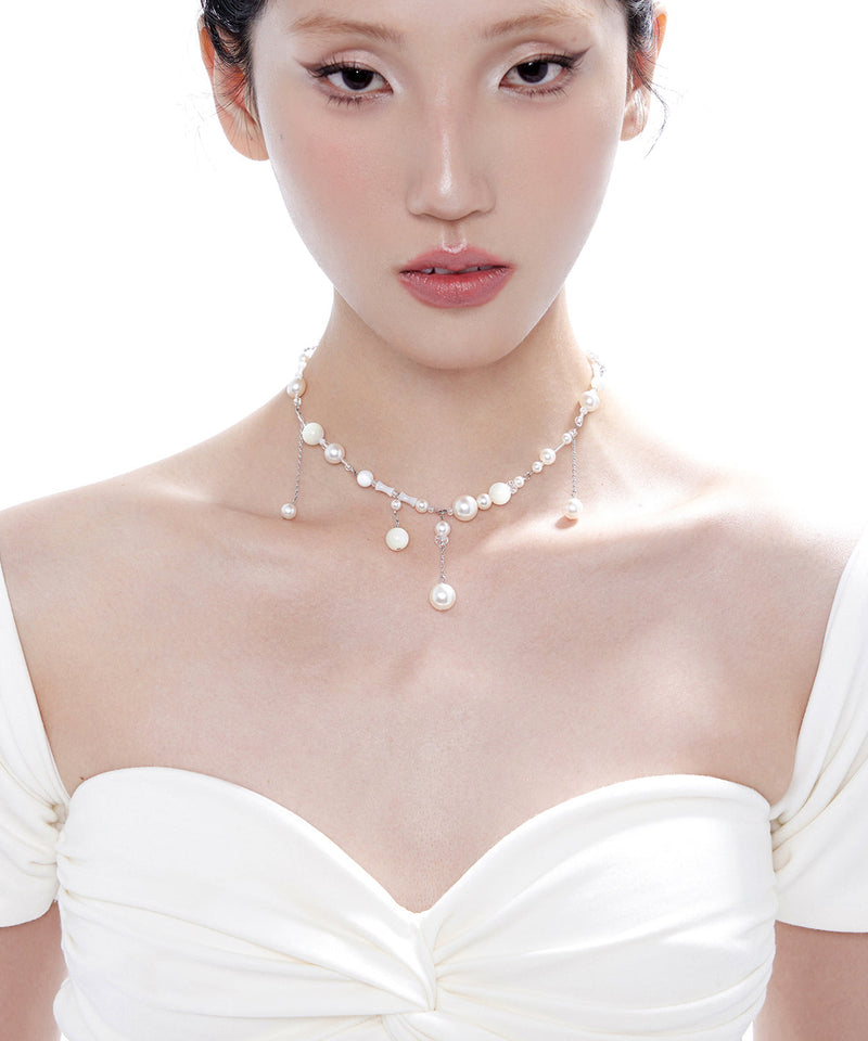 Stylish White Tassel Pearl Adjustable Silver Choker