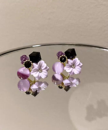 Original Design Purple Alloy Zircon Stud Earrings