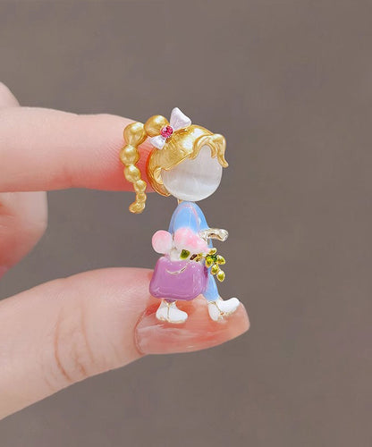Stylish Rainbow Alloy Cat's Eye Stone Drip Glaze Little Girl Brooches