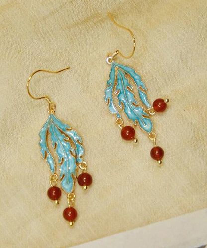Retro Blue Sterling Silver Overgild Agate Cloisonne Drop Earrings