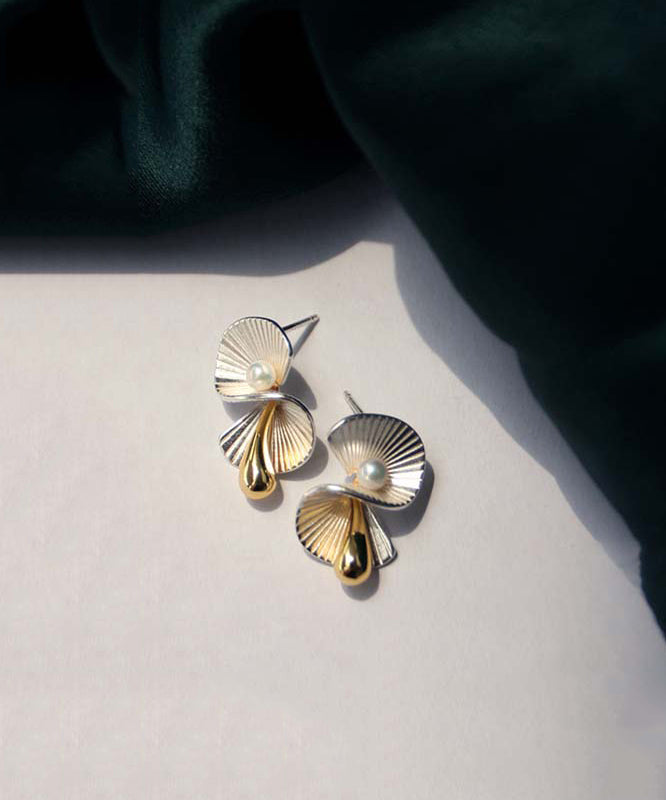Unique Copper Pearl Fan-shaped Stud Earrings
