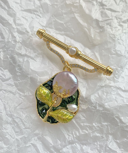 Oversize Colorblock Copper Overgild 14k Gold Zircon Pearl Resin Oil Drip Brooches