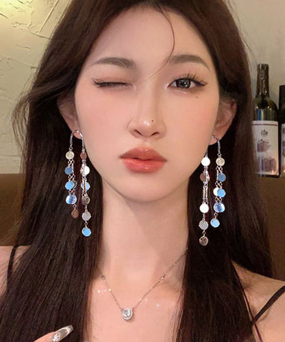 Original Silk Alloy Sequins Tassel Drop Earrings