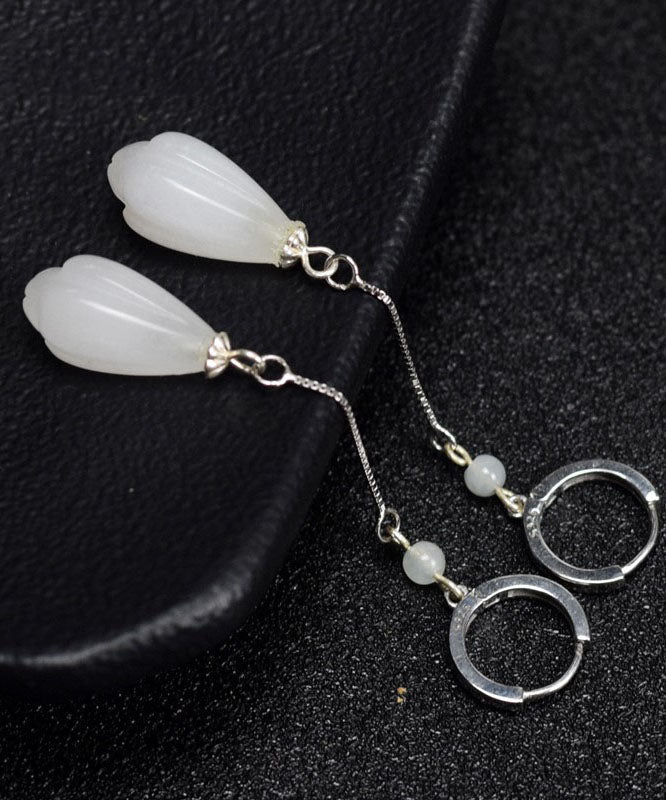 White Sterling Silver Jade Drip Drop Earrings