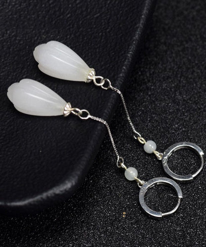 White Sterling Silver Jade Drip Drop Earrings