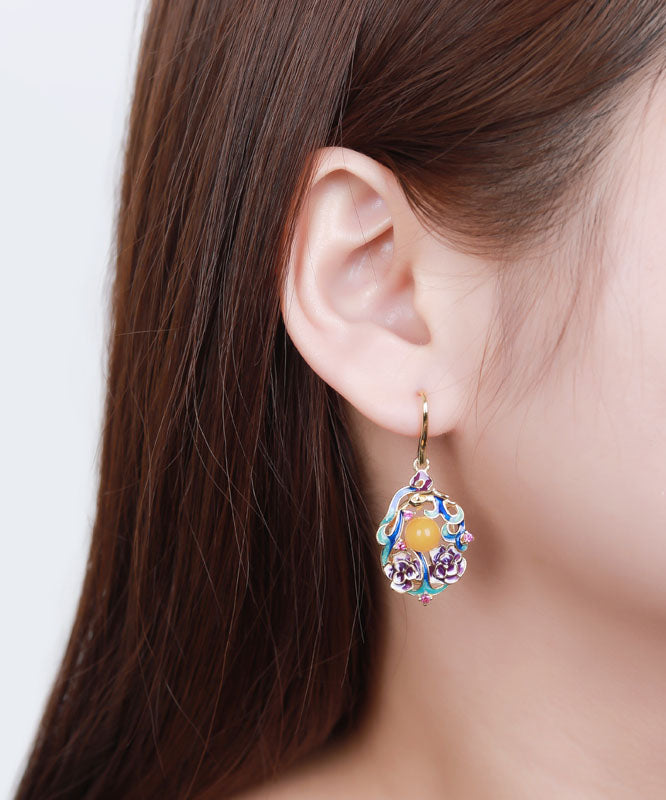 Classy Colorblock Sterling Silver Inlaid Beeswax Drop Earrings
