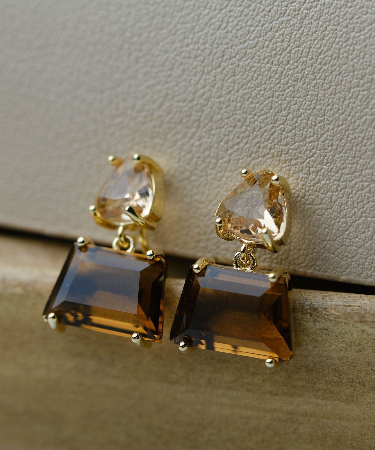 Diy Brown Copper Overgild Crystal Drop Earrings
