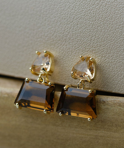 Diy Brown Copper Overgild Crystal Drop Earrings