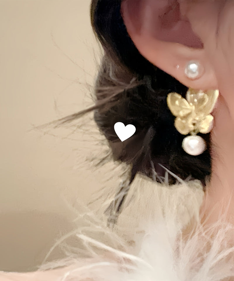Gold Copper Alloy Butterfly Pearl Drop Earrings