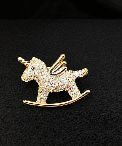 Gold Zircon Unicorn Brooches