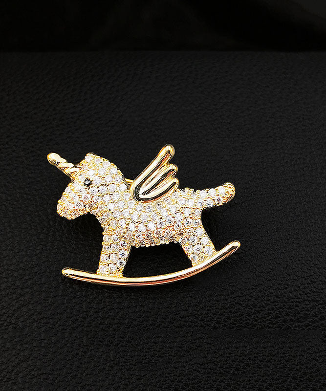 Gold Zircon Unicorn Brooches