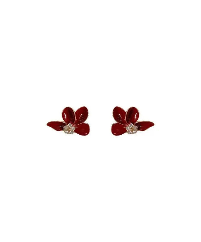 Stylish Mulberry Sterling Silver Overgild Asymmetrical Zircon Stud Earrings