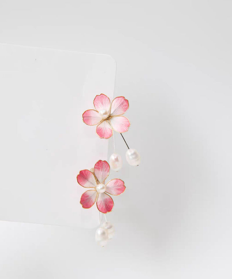 Pink Alloy Pearl Drop Earrings