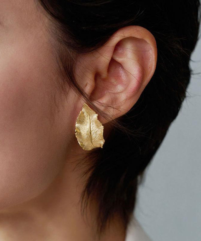 Diy Gold Sterling Silver Overgild Leaf Hoop Earrings