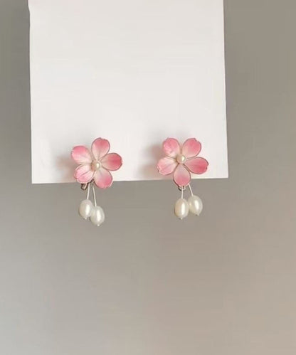 Pink Alloy Pearl Drop Earrings