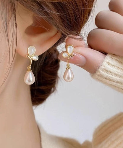 Champagne Color Sterling Silver Alloy Butterfly Pearl Drop Earrings