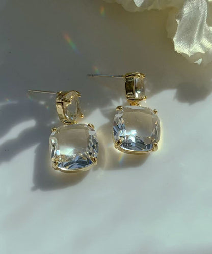 Uniquetransparent Alloy Square Crystal Stud Earrings
