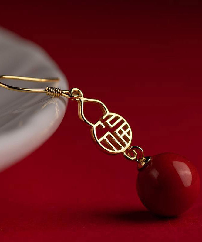 Red Sterling Silver Agate Gourd Drop Earrings