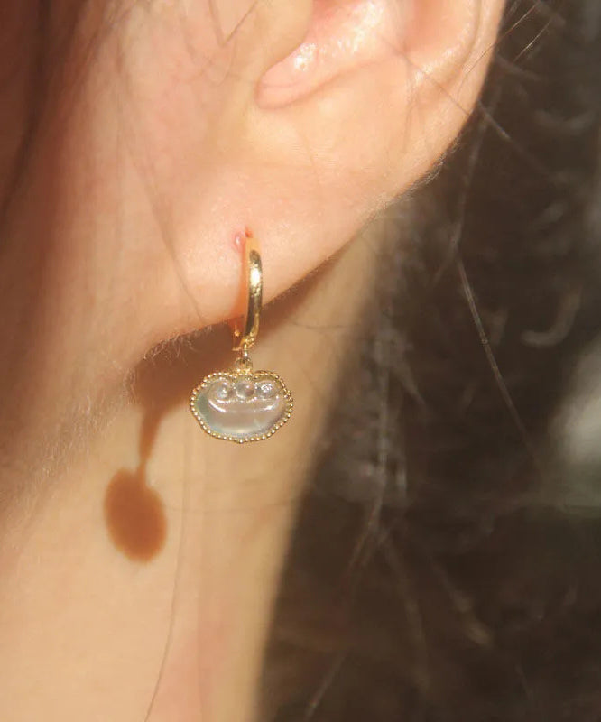 Gold Sterling Silver Overgild Jade Drop Earrings
