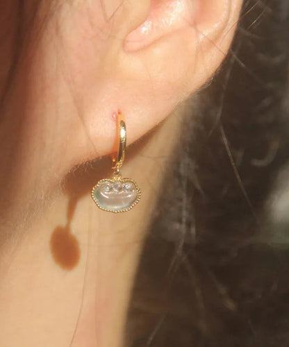 Gold Sterling Silver Overgild Jade Drop Earrings
