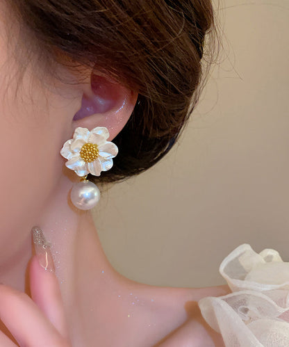 White Copper Overgild Pearl Drop Earrings
