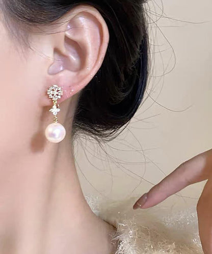 Original Gold Copper Overgild Zircon Pearl Drop Earrings