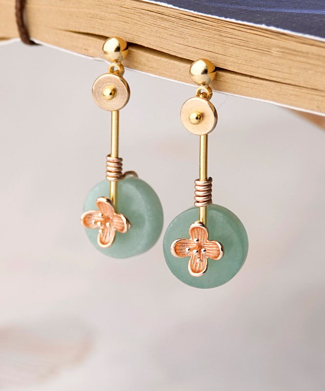 Green Jade Handmade 14k Gold Drop Earrings
