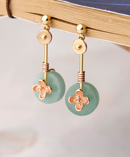 Green Jade Handmade 14k Gold Drop Earrings