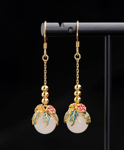 Gold Sterling Silver Jade Enamel Drop Earrings