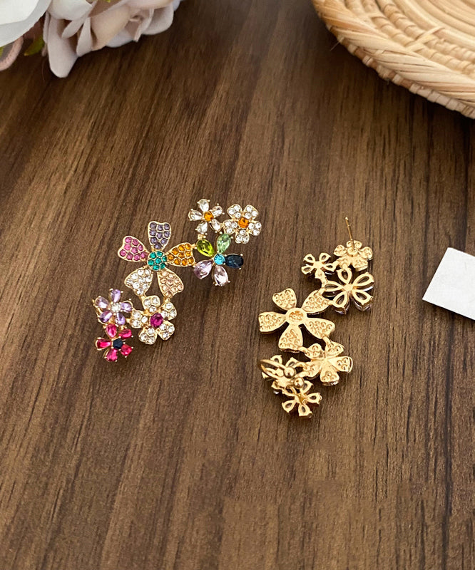 Rainbow Copper Alloy Zircon Crystal Stud Earrings