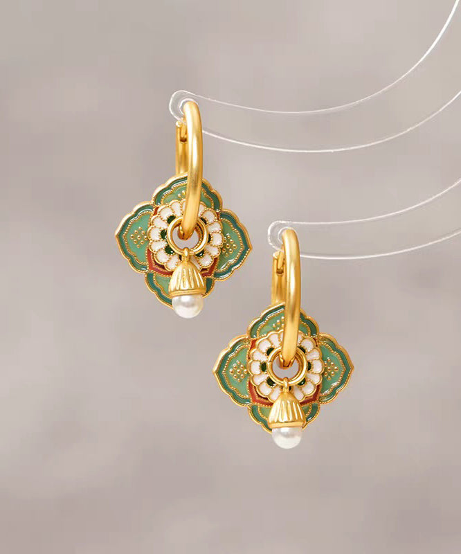 Chinese Style Rainbow Copper Overgild Dripping Glaze Hoop Earrings