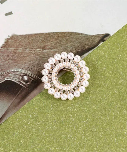 Classy White Alloy Pearl Zircon Brooches