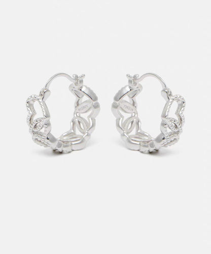 Fine Silk Sterling Silver Hollow Out Love Hoop Earrings