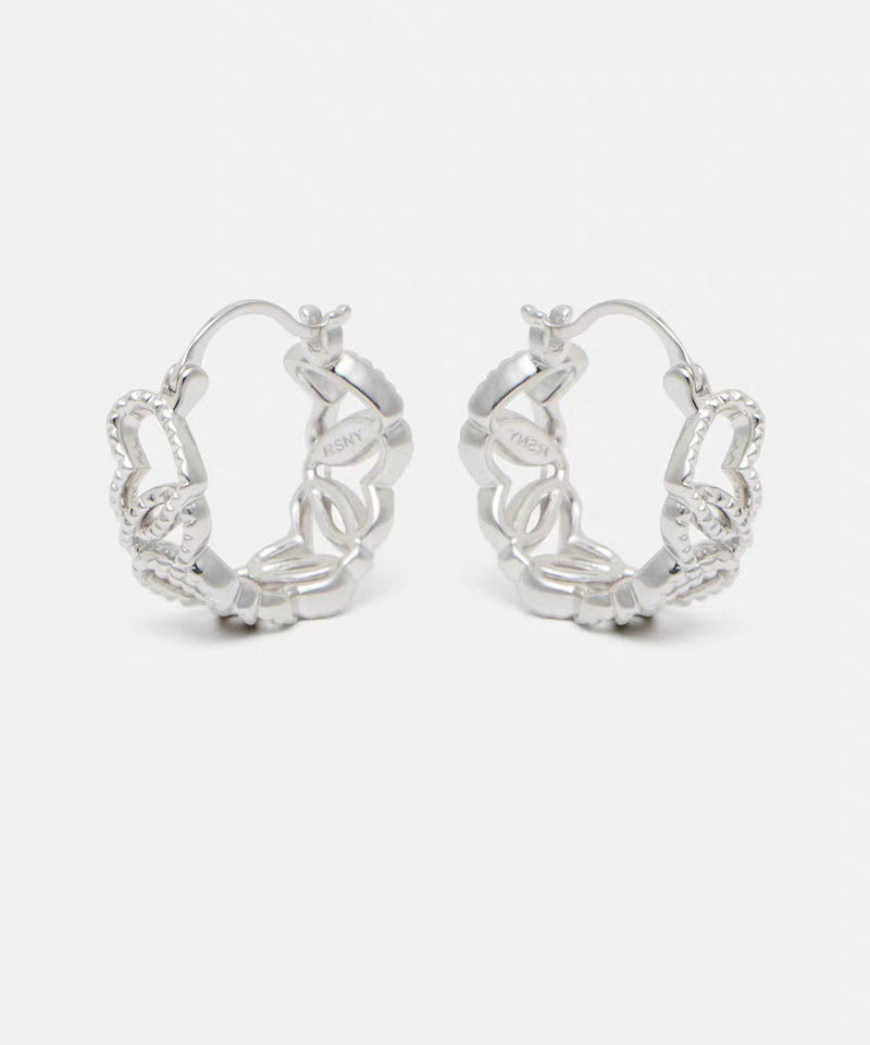 Fine Silk Sterling Silver Hollow Out Love Hoop Earrings