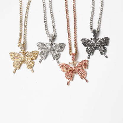 Butterfly Pendant Necklace Rhinestones With Crystal Chain