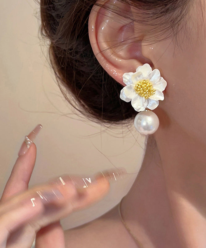 Original Design White Acrylic Alloy Pearl Stud Earrings
