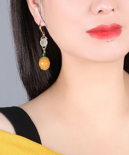 Yellow Sterling Silver Overgild Jade Drop Earrings